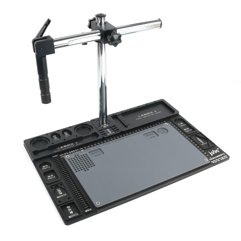 1pc Aluminum Alloy Microscope Base Platform+Single Arm Rotating Bracket High Temperature Resistant Work Mat for Stereo Microscope