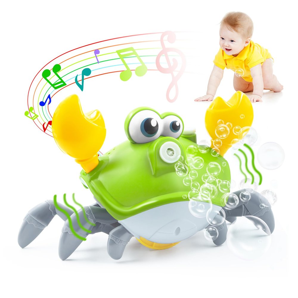 Crawling Crab Baby Toy - Rechargeable Bubble Machine - Tummy Time Toys - Automatic Crawling Crab Bubble Blower Machine for 3 4 5 6 Babie Boy Girl Learning Crawl for Kid Outdoor, Parties, Birthday Gift