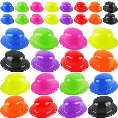 32 Pack Colorful Plastic Bowler Hat Neon Party Hats Bulk Solid Derby Hat Bowler Hats for Birthday Photo Booth Props, 8 Colors
