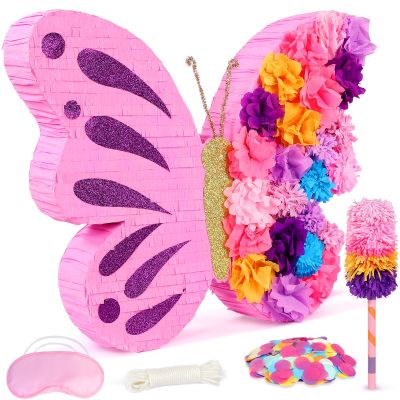 27" Extra Large Butterfly Pinata with Stick and Blindfold for Themed Party Decoration, Spring Party Supplies