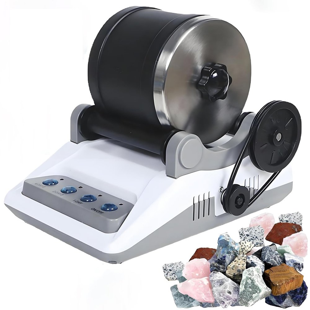 Professional Rock Tumbler Kit, Hobby Rocks Polisher for Kids and Adults, DIY Stone Polishing Toy with 7-Day Timer, Include Rough Gemstones, 4 Polishing Grits