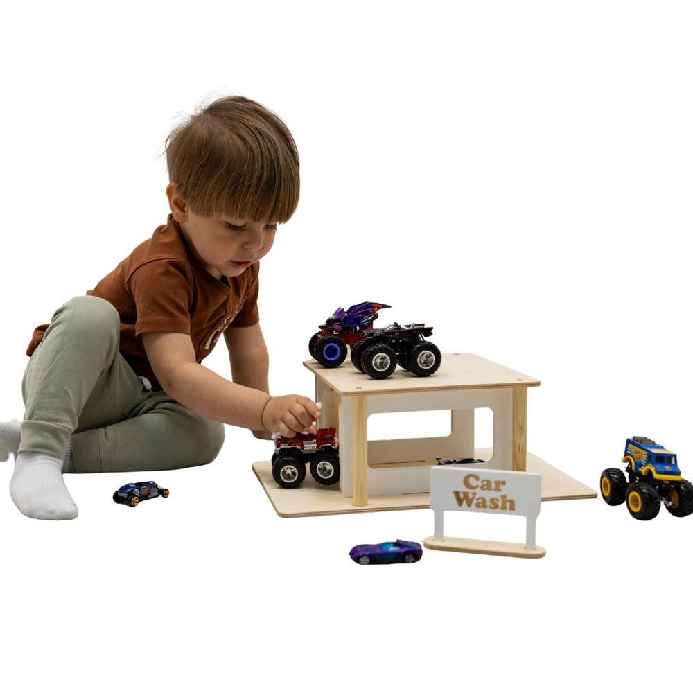 Wooden Car Wash Toy Handcrafted Toy Car Wash for Kids Monster Truck Car Wash Fits Big Cars Toys Kids Car Wash Best Gift for Todlers Addition for Toy Parking Garage by EnjoyTheWood (Green)