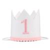 Baby Crown First Birthday Hat, Pink Embroidered 'One' Design, Photo Props Party Decorations (Pink 1st Hat) view 1