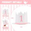 Baby Crown First Birthday Hat, Pink Embroidered 'One' Design, Photo Props Party Decorations (Pink 1st Hat) view 2