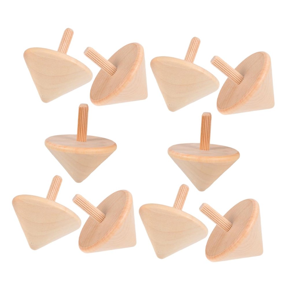 Toyvian 10pcs DIY Wooden Spinning Tops Safe Craft Kits for Enhance Hand Eye Coordination with Handmade Wood for Indoor Outdoor Fun