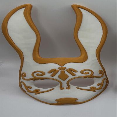 3d Printed Hare Masqurade Mask, White and Gold