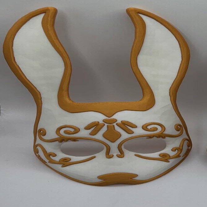 3d Printed Hare Masqurade Mask, White and Gold