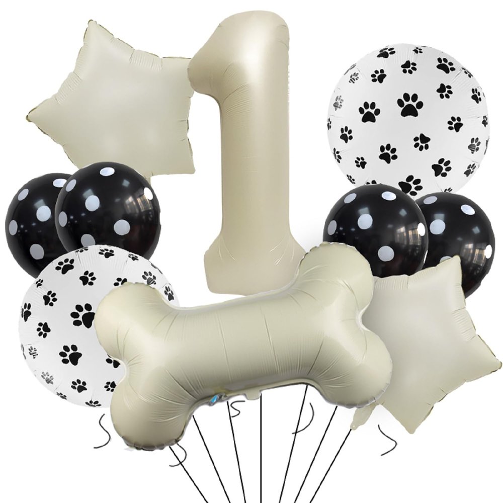 10pcs Dog Themed 1 Birthday Decor,30 Inch Bone Shaped Foil Balloons,White Number 1 Balloons Mylar Foil Balloons for Paw 1st Birthday Decorations Dog 1st Birthday Party Supplies Wedding Party Decor