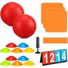 Huaerle 18 Pcs Sports Kickball Set Includes 2 Playground Ball with Air Pump 5 Rubber Throw Down Bases 10 Foul Line Cones and a Flip Scoreboard for Boys Girls Adults Playground School Backyard (Red) view 1
