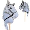 Playful Minds Large Hobby Horse for Kids and Adults  Show Quality with Rhinestone Studded Bridle, Removable Reins, and Long Mane  Plush Handmade Tournament Stick Horse, Grey view 1