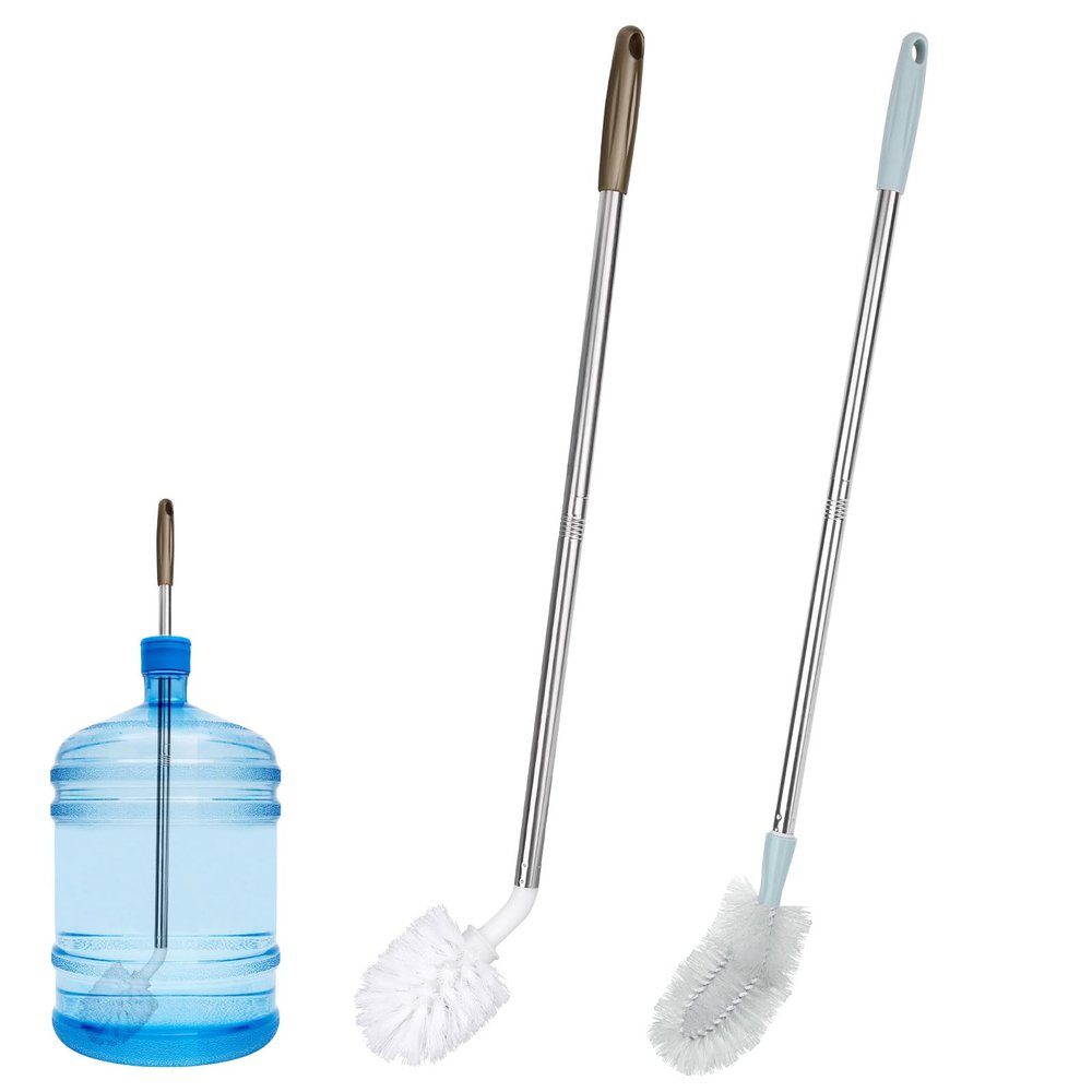 2pcs Bucket Cleaning Brushes, 2 Styles Gallon Jug Cleaner Kettle Brush with Extra Long Stainless Steel Handle and Nylon Bristles Water Bottle Efficient Cleaning Tools