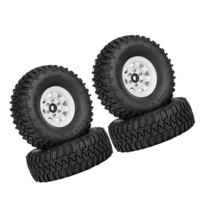 MIXVZARF Rc Car Tyre Tire Wheels for Axial for Yeti Jr D90 TF2 for Tamiya CC01 LC70 for MST 1/10 4PCS 1.55 Metal Beadlock Wheel Rims Tires Set RC Crawler Car Parts