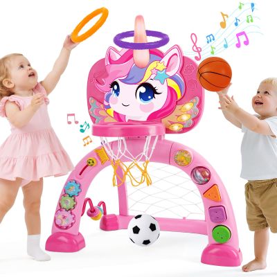 AONTESS Toddler Basketball Hoop & Soccer Goal: Activity Center with Ring Toss Unicorn Sports Play Set | Toys for Baby Toddlers 12-18 Months & Boys Girls Ages 1-3 | Indoor Outdoor Birthday