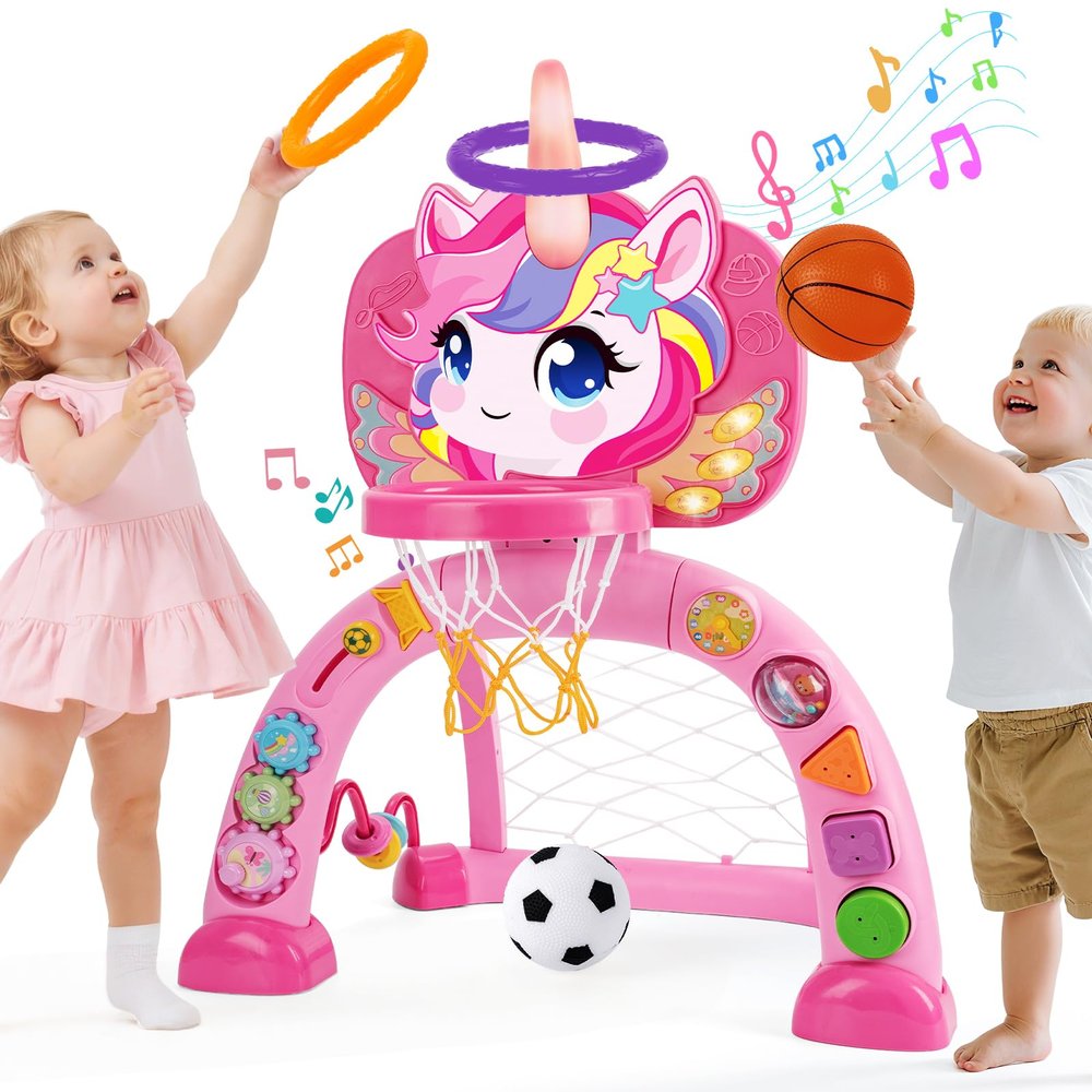 AONTESS Toddler Basketball Hoop & Soccer Goal: Activity Center with Ring Toss  Unicorn Sports Play Set | Toys for Baby Toddlers 12-18 Months & Boys Girls Ages 1-3 | Indoor Outdoor Birthday