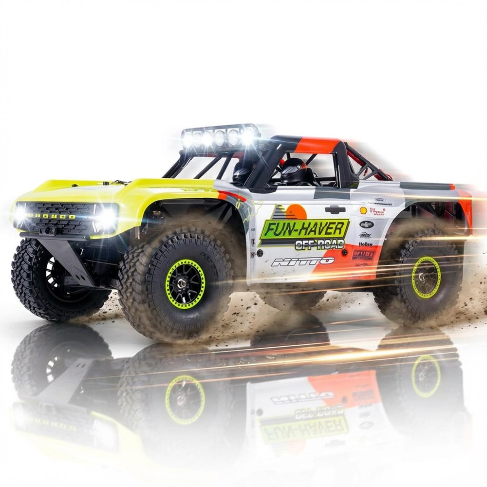 FMS 1/7 Ford Bronco RTR EB Fast RC Truck Licensed by Ford & RTR Vehicles, 80km/h Short Course Truck, 4WD Brushless RC Car, CNC Metal Parts, Off-Road Rock Crawler 4x4 for Adults (2024 paint scheme)