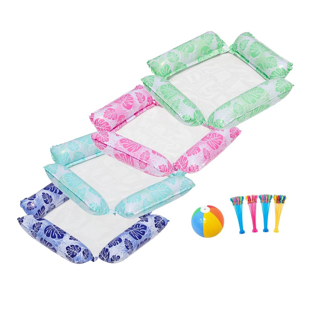 4-Piece Pool Floats Set with 120 Water Balls & 12" Inflatable Ball | Heavy-Duty PVC Durable Inflatable Floats for Adults, Kids, Pool Party