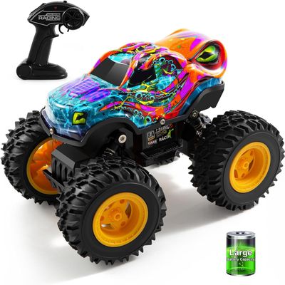 Buildiverse Remote Control Monster Truck Toys with Led Light Remote Control Car Rechargeable RC Car All Terrain for RC Truck for Boys, Monster Truck Toys for Kids