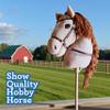 Playful Minds Large Hobby Horse for Kids and Adults  Show Quality with Rhinestone Studded Bridle, Removable Reins, and Long Mane  Plush Handmade Tournament Stick Horse, Palomino view 4