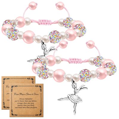 ZYFLSIYU 2 Pcs Dancer Gifts for Girls, Pink Ballerina Bracelets
