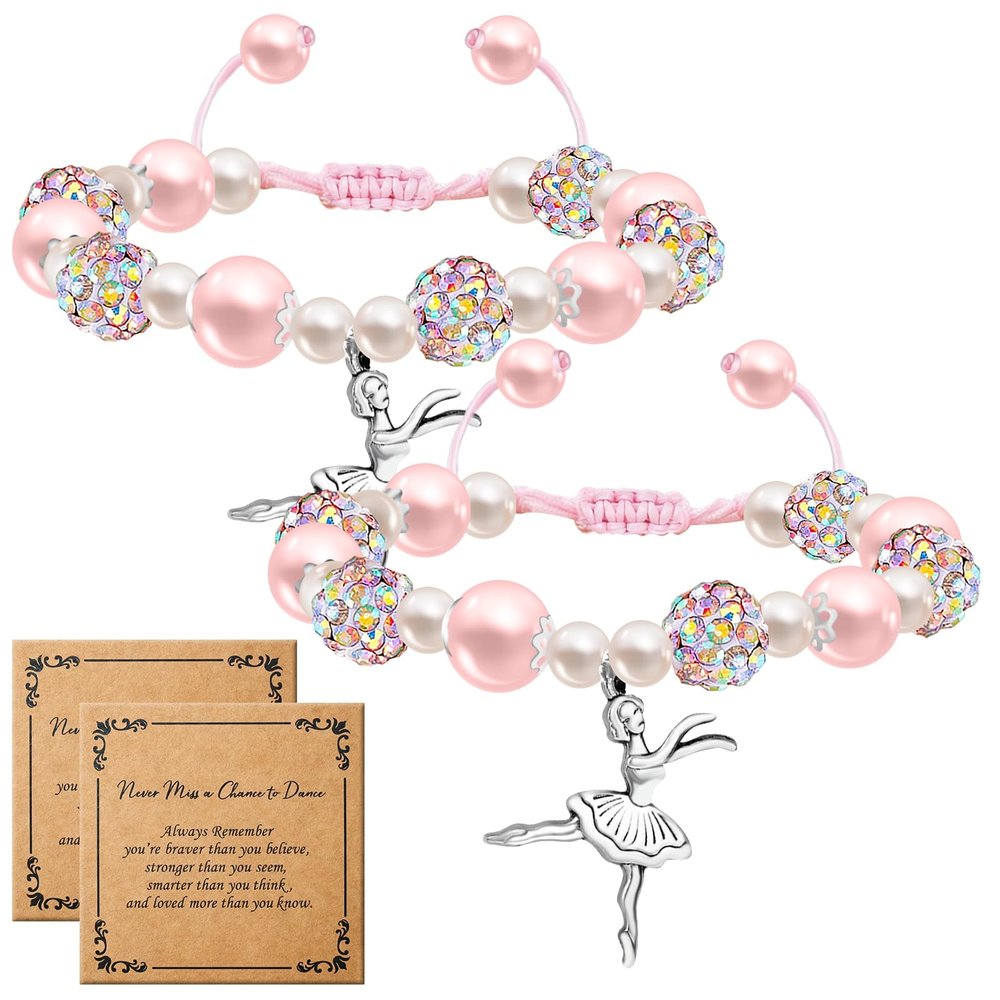 ZYFLSIYU 2 Pcs Dancer Gifts for Girls, Pink Ballerina Bracelets