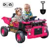 12V Ride on Toys for Big Kids, 20 2 Seat Ride on Dump Truck, Construction Vehicles and Electric Dump Bed/Shovel, with Remote Control and Music, Key Start for Safety, Rose view 1