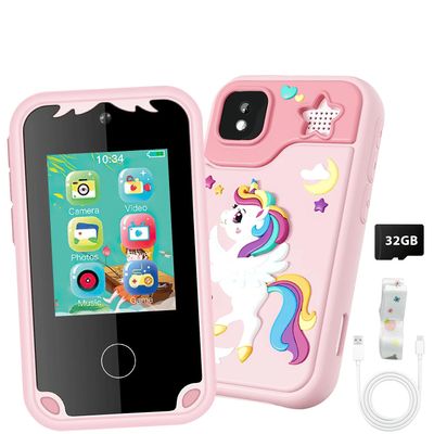 Smart Phone for Girls, Christmas Birthday Gifts for Girls Age 3-10 Kids Toys Cell Phone, 2.8" Touchscreen Toddler Learning Play Toy Phone with Dual Camera, Game, Music Player, 32GB Card (Pink)