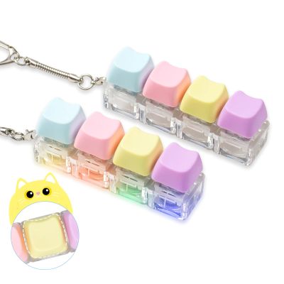 2 Pcs Keyboard Fidget Toy for Adult, Cute Cat Clicker Keyboard Fidget Keychain with LED Lights, Colorful 4-in-1 Loud Stress Relief Fidget Keyboard for Anxiety Decompression (Yellow)