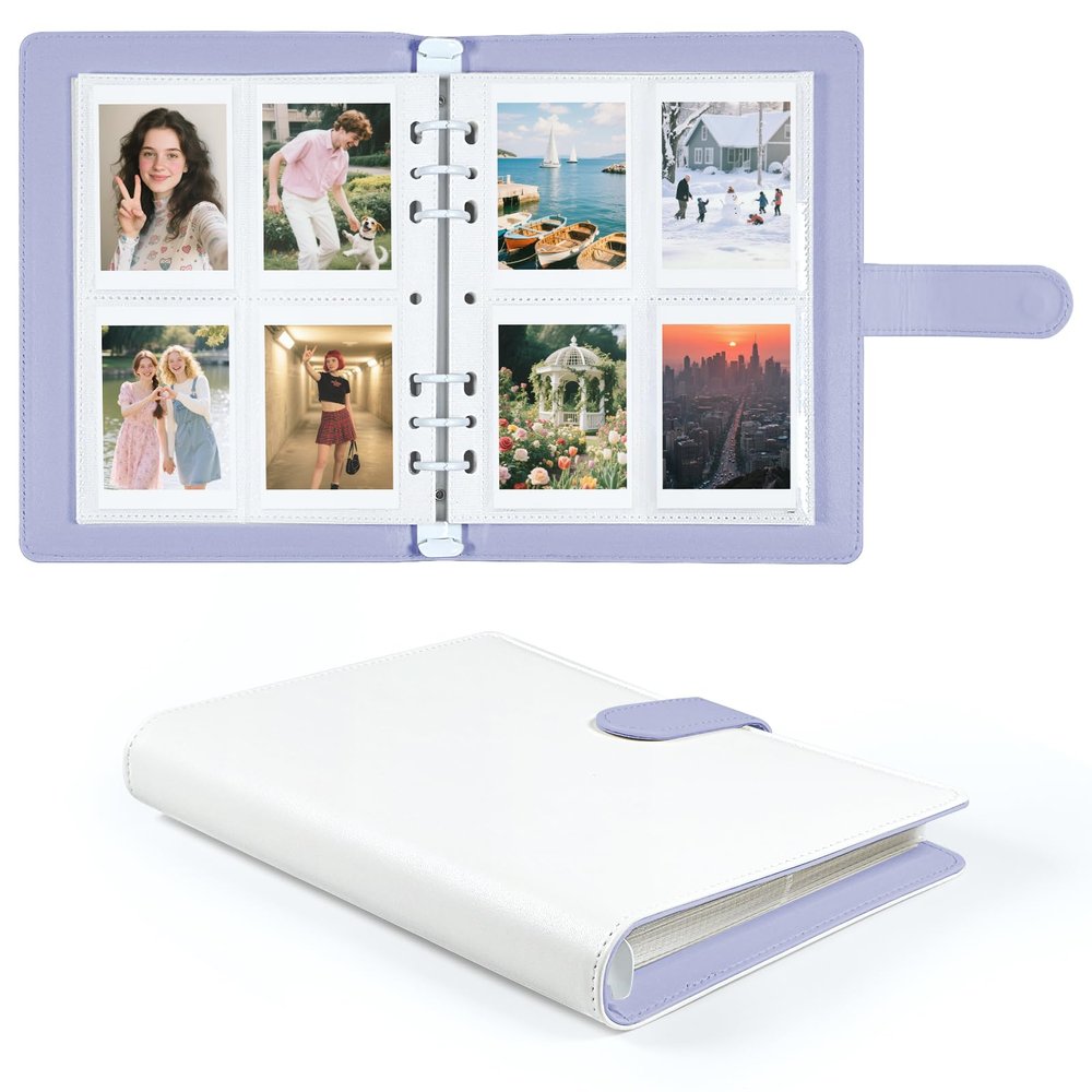 2x3 Photo Album,Refillable PU Leather A5 Photocard Binder with Adjustable Page,200 Pockets for Fujifilm Instax Mini 12 11 9 40 99 90 8 7 Evo LiPlay,Polaroid Snap PIC-300 Z2300 Instant Cameras (Purple)