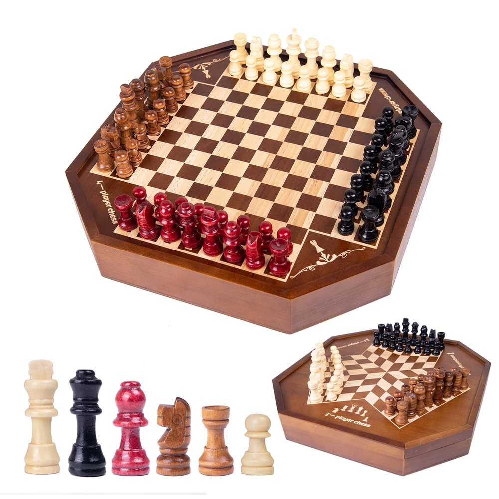 3 or 4 Player Wooden Chess Board Game Set, Chess Game,IQ Game, A Chessboard with Marked Chess Pieces' Positions, A Gift for Chess Enthusiasts