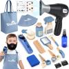 Barber Shop Pretend Play Set, Kids Shaving Kit Wooden Hair Salon Toys for Boys with Wearable Beard, Electric Shaver, Blow Dryer, Tool Bag, Toddler Role Play Barber Accessories for Boys & Girls Gifts view 1