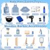 Barber Shop Pretend Play Set, Kids Shaving Kit Wooden Hair Salon Toys for Boys with Wearable Beard, Electric Shaver, Blow Dryer, Tool Bag, Toddler Role Play Barber Accessories for Boys & Girls Gifts view 2
