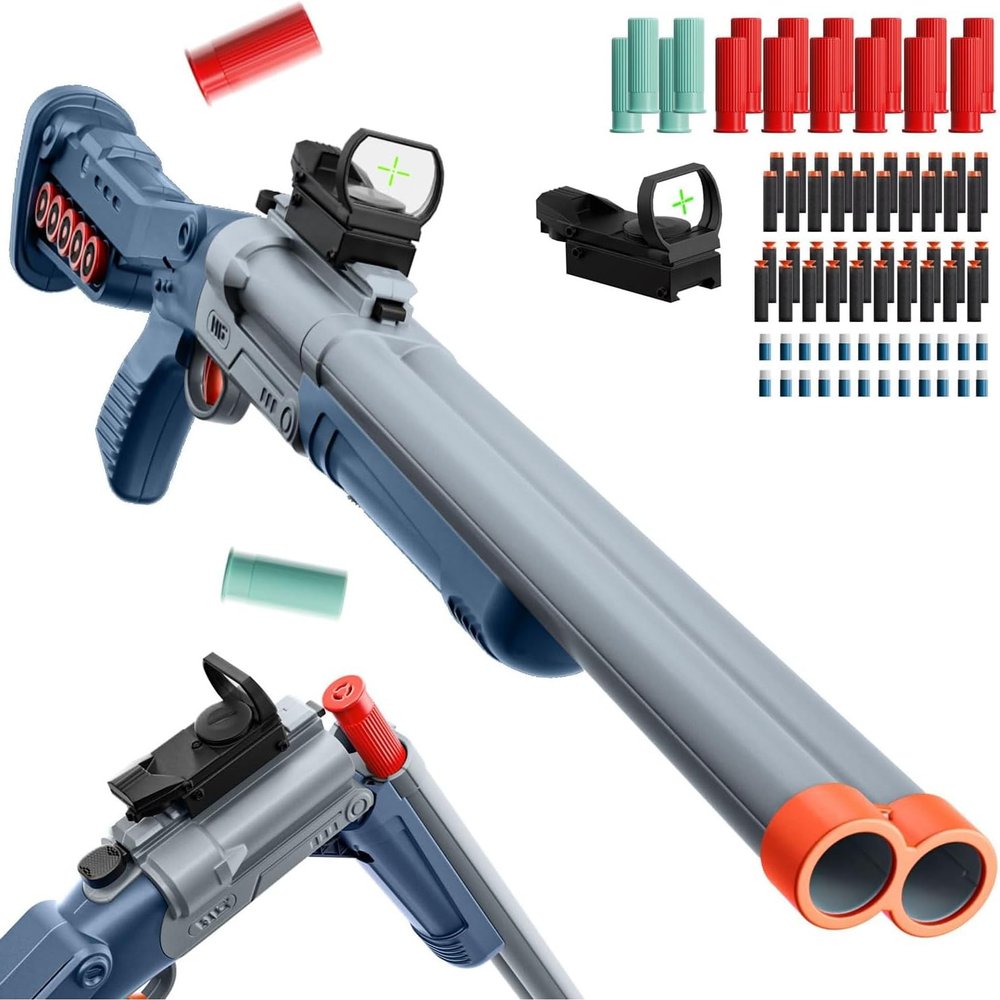 30 inch Foam Blaster Shotgun with Double Barrel Soft Bullets Gun with Shell Ejecting 2 in 1 Foam Blaster Shotgun with Shell Casings 60 Foams Darts Gift for 14+ Years (1)