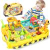 RISUNTOY Construction Sand Kit with Foldable Sandbox Case - 1.1lbs Sensory Play Sand, 4 Alloy Trucks & Molds - Mess-Free Travel Beach Toys for Toddlers 3-5, Portable Dry-Wet Separation Design view 1