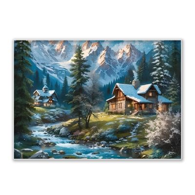 1000-piece Cabin in The Woods Under The Snowy Mountains Adult Wooden Puzzle, Intellectual Challenge, Stress-Relieving Puzzle, Relaxing Family Activity, Decoration, Size: 29.5 x 19.7 in