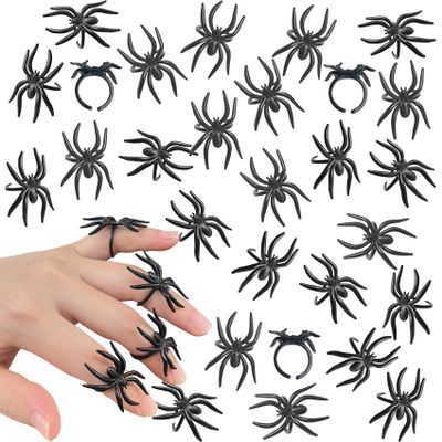 KOMIDK 100 Pieces Spider Rings Halloween Plastic Spider Ring Halloween Party Cup Cake Decor ToppersFavors