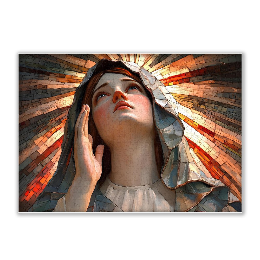 1000-piece Broken Stained Glass - Reverie of The Virgin Adult Wooden Puzzle, Intellectual Challenge, Stress-Relieving Puzzle, Relaxing Family Activity, Decoration, Size: 29.5 x 19.7 in