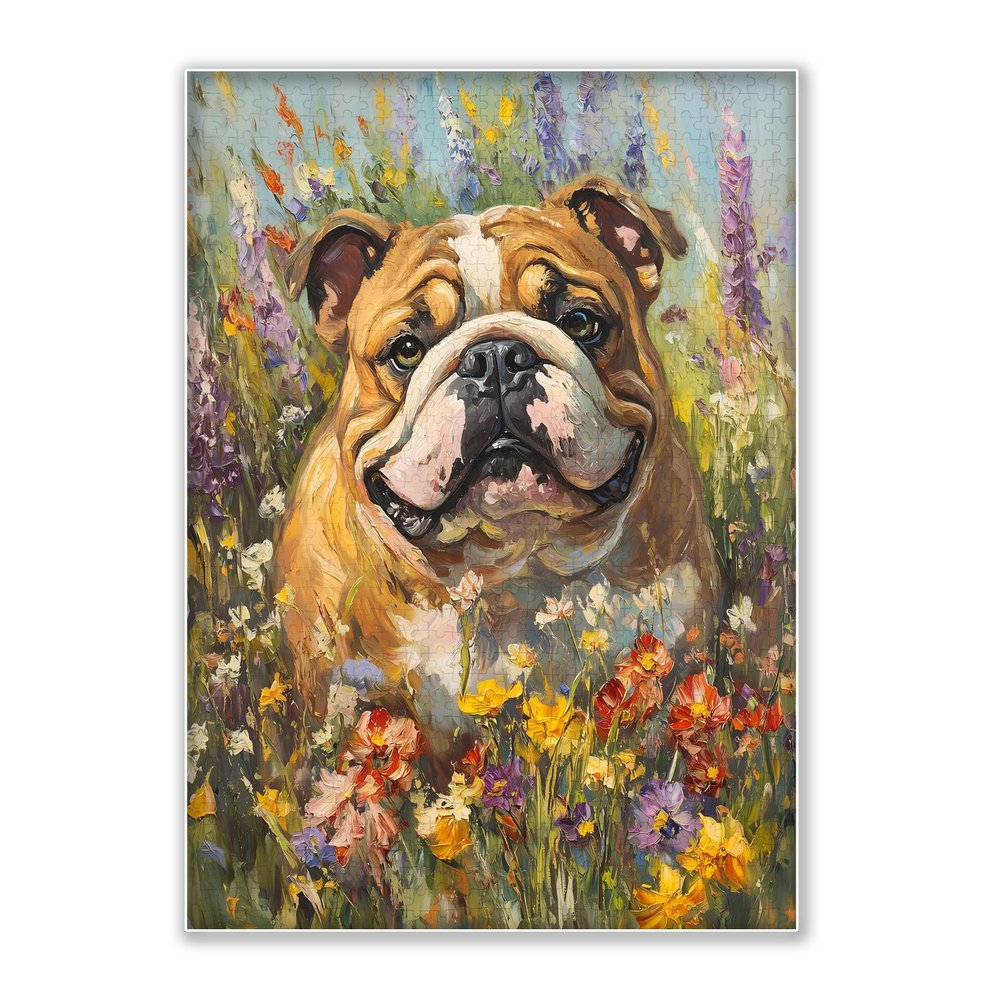 1000-piece French Bulldog in The Flowers Adult Wooden Puzzle, Intellectual Challenge, Stress-Relieving Puzzle, Relaxing Family Activity, Decoration, Size: 29.5 x 19.7 in