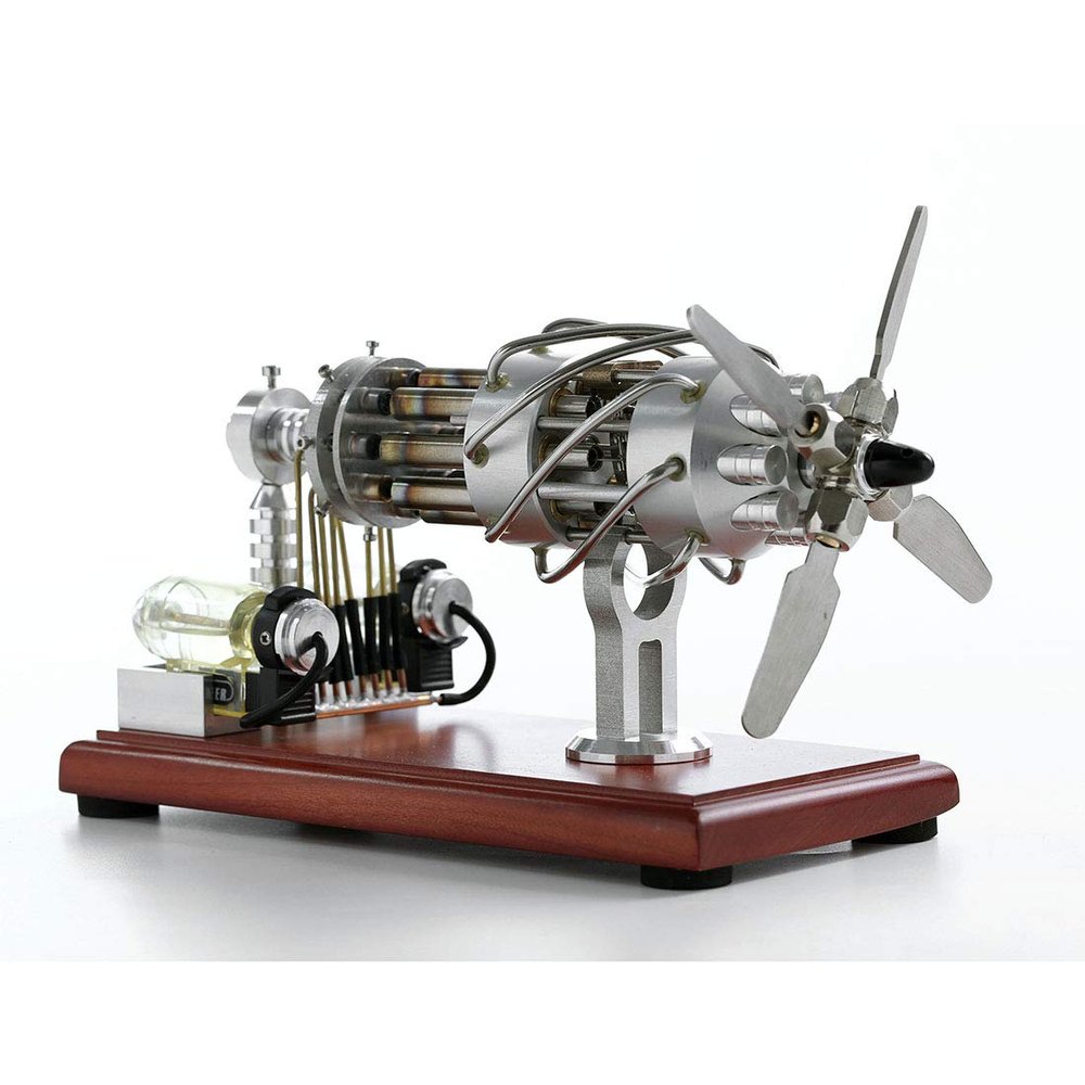Kafoopolly 16 Cylinder Swash Plate Butane Powered Quartz Glass Hot Cylinder Stirling Engine Model
