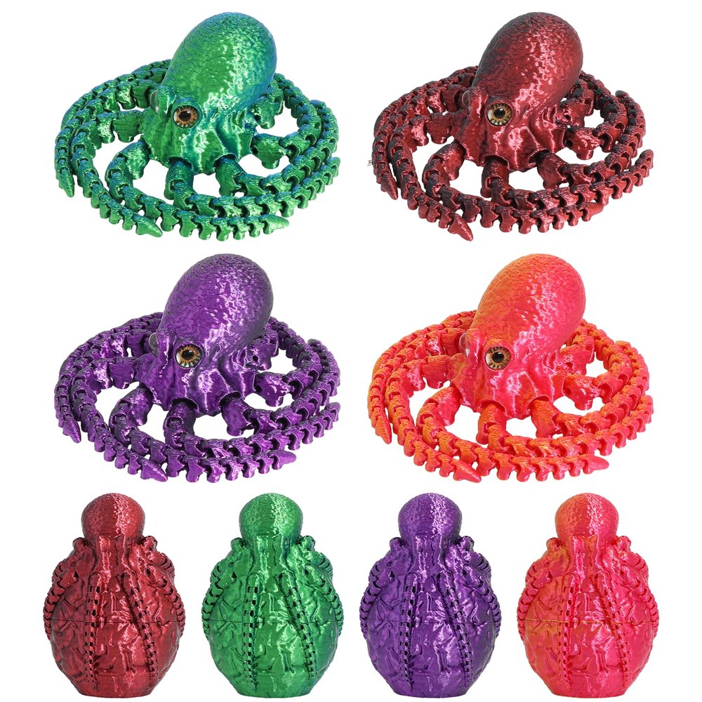 4PCS 3D Printed Octopus Animal Egg Set,Crystal Animals Egg Fidget Toy with Octopus Inside Easter Halloween for Kids (4pcs Octopus)