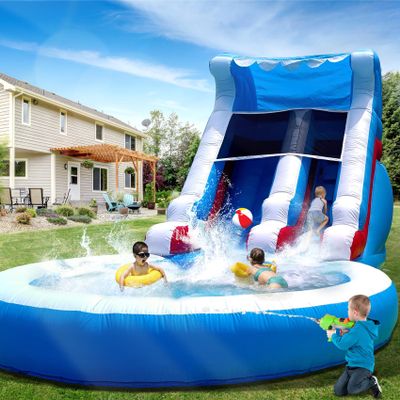 24FT Commercial Grade Inflatable Water Slides for Adults Kids Giant Pool Drainage(Without Blower) 100% PVC Inflatable Adult Water Slides for Backyard Ocean Outdoor Blow up Park Rental 24x13x12ft
