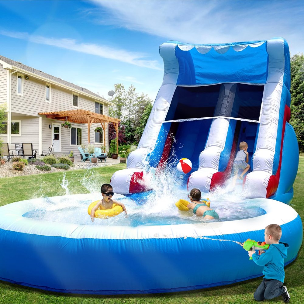 24FT Commercial Grade Inflatable Water Slides for Adults Kids Giant Pool Drainage(Without Blower) 100% PVC Inflatable Adult Water Slides for Backyard Ocean Outdoor Blow up Park Rental 24x13x12ft