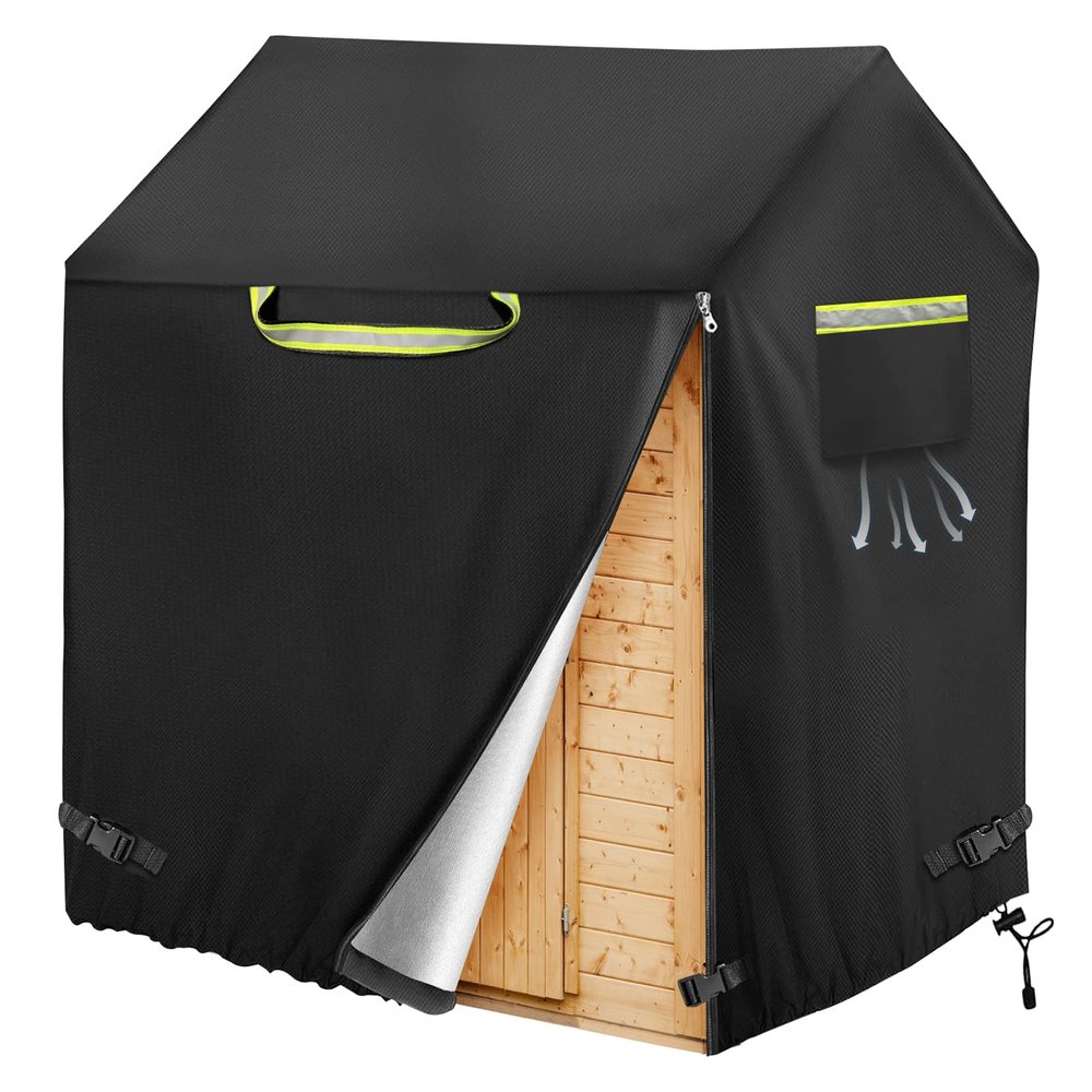 KONWLANG Playhouse cover, Outdoor wooden kids playhouse covers, 43"L x 47"W x 55"H, 640D heavy-duty Oxford cloth wooden kids playhouse covers, waterproof, dustproof, side zipper(black)