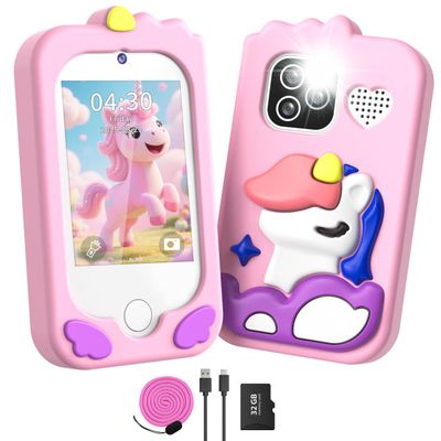 Kids Smart Phone for Girls, Kids Cell Phone Toy with 2.8 Touchscreen | Dual Cameras | Learning | MP3| 32 GB Card | Audiobooks,Toddler Play Phone Christmas Birthday Gift for Age 3 4 5 6 7 Year Old