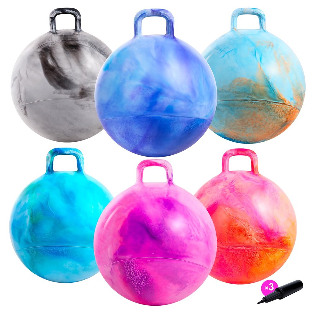 ZOOJOY 6pcs Hopper Balls for Kids 3-8, 18 in Clouds Bouncy Ball with Handle, Sit on Hopping Toys for Sport/School/Team Active Play, Inflatable Hippity Hop Ball for Indoor Outdoor Games with Pump