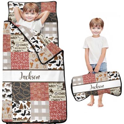 Personalized Western Cowboy Nap Mat Set for Boys Custom Name Toddler Sleeping Bag with Pillow & Blanket Kids Sleep Mat for Preschool, Daycare, Kindergarten