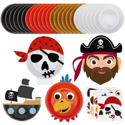 24 Pack Arts and Crafts Kits for Kids, DIY Creative Pirate Paper Plate Craft Kit, Make Your Own Pirate Plate Crafts Sets, Fun Preschool Classroom Birthday Party Art Activities for Boy & Girl