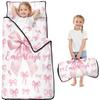 Personalized Pink Bow Nap Mat Set for Girls Custom Name Toddler Sleeping Bag with Pillow & Blanket Kids Sleep Mat for Preschool, Daycare, Kindergarten view 1