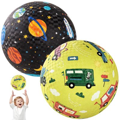 PlayZap 2 Pack Playground Balls for Kids, Planet & Vehicle Cars Kickballs for Toddlers 3-8, 8.5 in Rubber Balls with Pump, Indoor & Outdoor Dodgeball Toys for Boys & Girls Gifts
