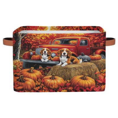 RPWOBBYQ Autumn Truck Dogs Storage Bins Theme Storage Nursery Baskets with Handle Closet Collapsible Organizer Shelf Boxes for Book Cloth 15119.5 IN