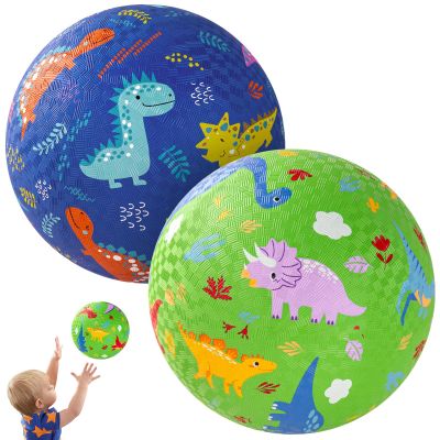 PlayZap 2 Pack Playground Balls for Toddlers, Dinosaur Kickballs for Kids 3-12, 8.5" Rubber Bouncy Balls with Pump, Indoor & Outdoor Dodgeball Toys for Boys & Girls Gifts